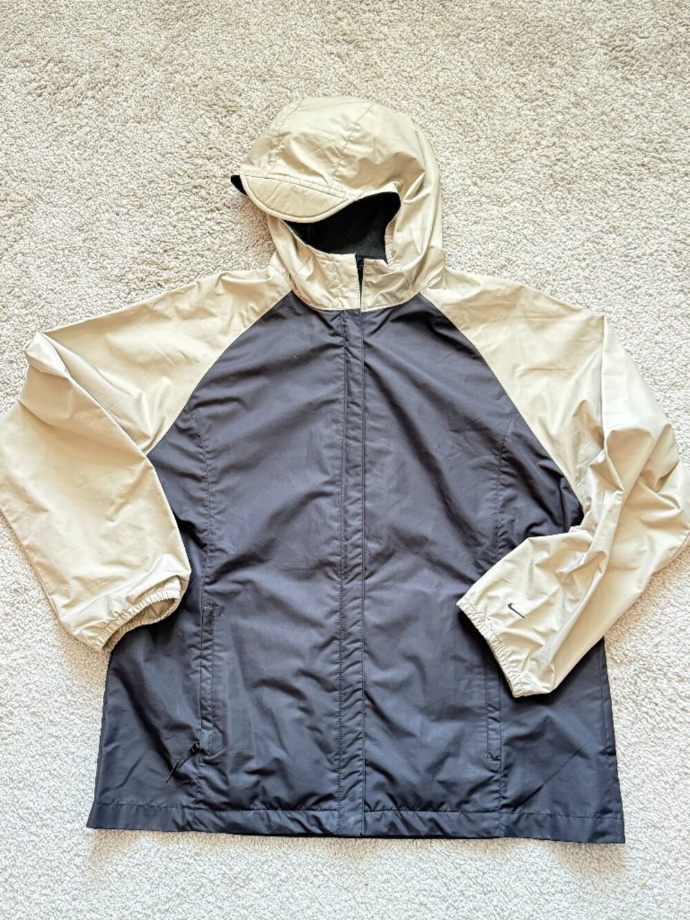 Nike Vintage Women's L 12-14 Tan Black Hooded Windbreaker 90s Gorpcore Y2K 4360